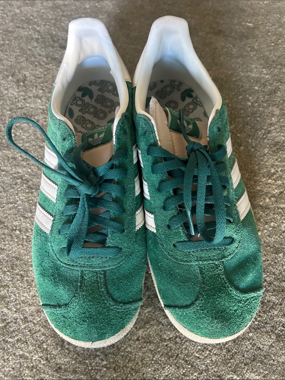 adidas Green Suede Gazelle Trainer with White Stripes size US 5